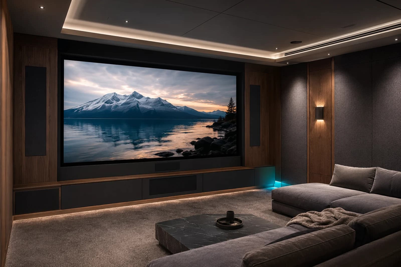 home entertainment room with large screen